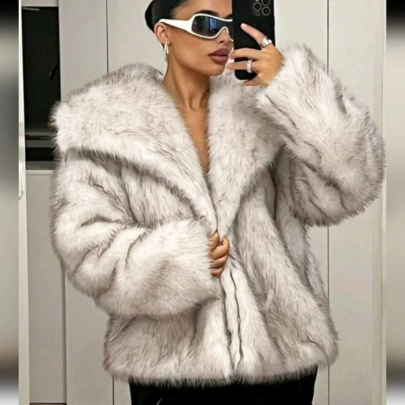 Women's Winter Lapel Open Front Faux Fur Jacket - Picture 1 of 5